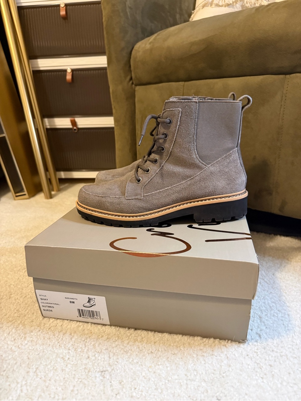 Crown Vintage Suede Lace-Up Ankle Boots in Light Gray